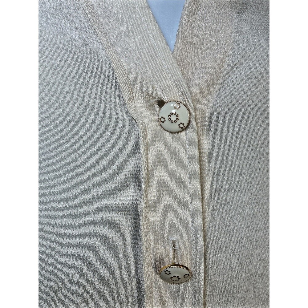 Trina Turk Long Sleeve Blouse Small? Ivory Statement Cuff Gold Buttons STAINS - Picture 4 of 16